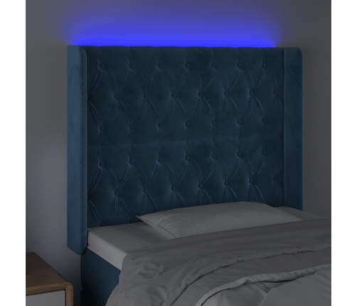 Cabecero con LED de terciopelo azul oscuro 93x16x118/128 cm