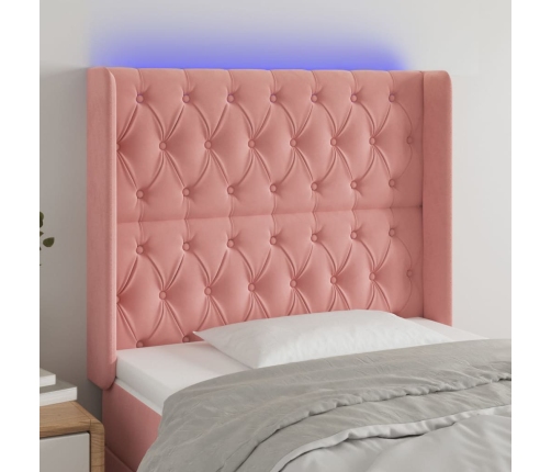 Cabecero con LED de terciopelo rosa 93x16x118/128 cm