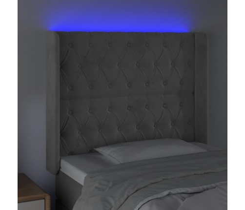 Cabecero con LED de terciopelo gris claro 103x16x118/128 cm