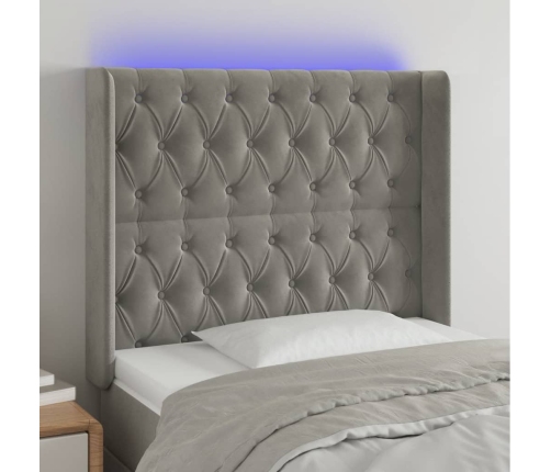 Cabecero con LED de terciopelo gris claro 103x16x118/128 cm