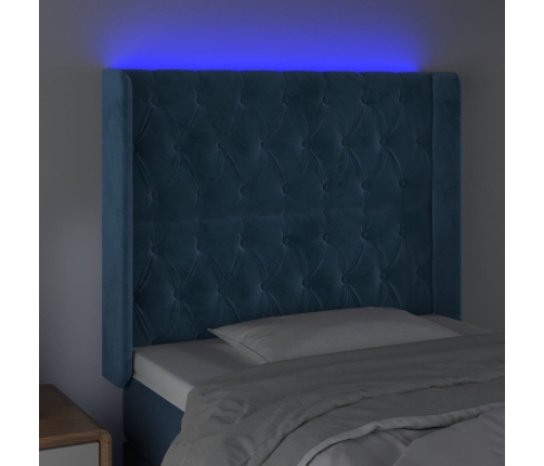 Cabecero con LED de terciopelo azul oscuro 103x16x118/128 cm