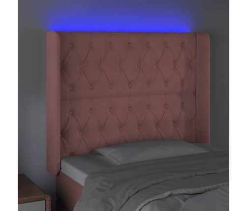 Cabecero con LED de terciopelo rosa 103x16x118/128 cm