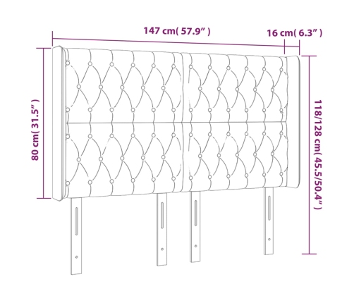 Cabecero con LED de terciopelo gris claro 147x16x118/128 cm