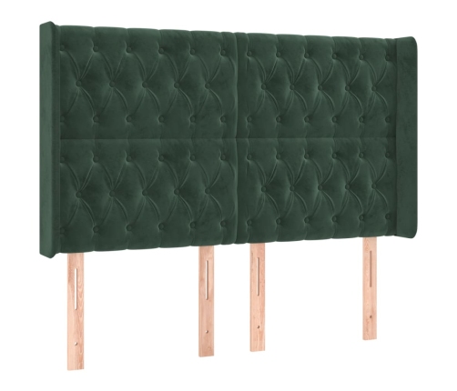 Cabecero con LED de terciopelo verde oscuro 147x16x118/128 cm