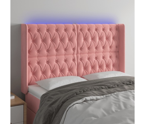 Cabecero con LED de terciopelo rosa 147x16x118/128 cm