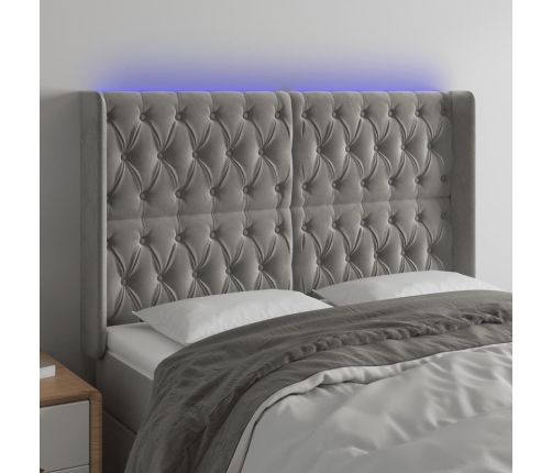 Cabecero con LED de terciopelo gris claro 163x16x118/128 cm