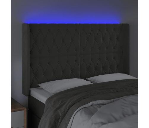 Cabecero con LED de terciopelo gris oscuro 163x16x118/128 cm