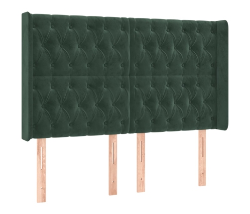 Cabecero con LED de terciopelo verde oscuro 163x16x118/128 cm