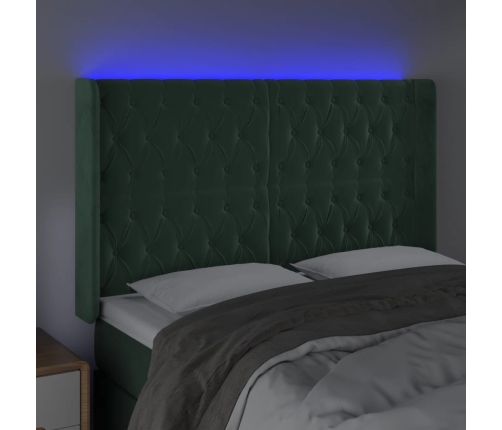 Cabecero con LED de terciopelo verde oscuro 163x16x118/128 cm