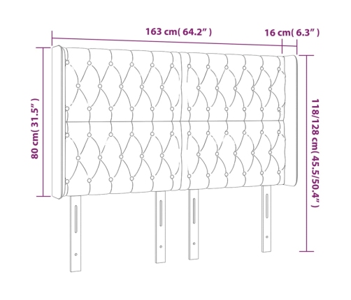 Cabecero con LED de terciopelo azul oscuro 163x16x118/128 cm