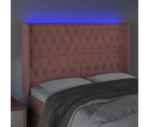 Cabecero con LED de terciopelo rosa 163x16x118/128 cm