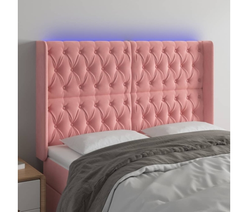 Cabecero con LED de terciopelo rosa 163x16x118/128 cm