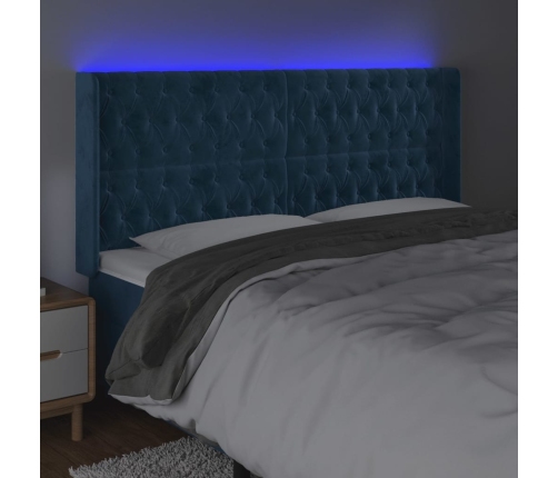 Cabecero con LED de terciopelo azul oscuro 183x16x118/128 cm