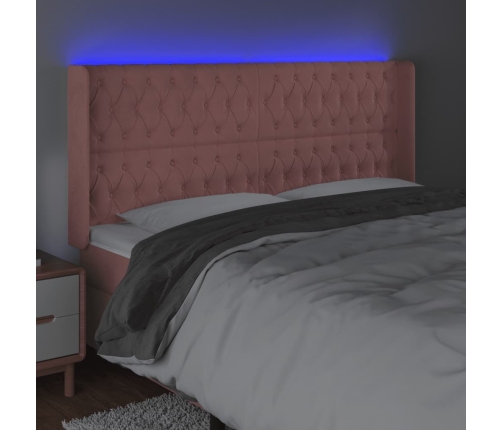 Cabecero con LED de terciopelo rosa 183x16x118/128 cm