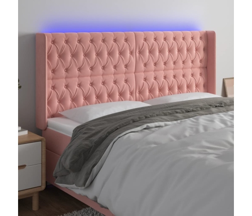 Cabecero con LED de terciopelo rosa 183x16x118/128 cm