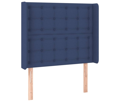 Cabecero con LED de tela azul 83x16x118/128 cm