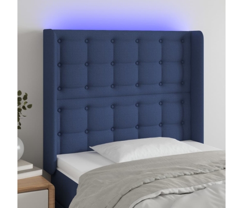 Cabecero con LED de tela azul 83x16x118/128 cm