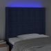 Cabecero con LED de tela azul 93x16x118/128 cm