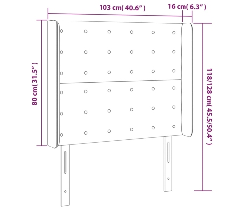 Cabecero con LED de tela gris taupe 103x16x118/128 cm