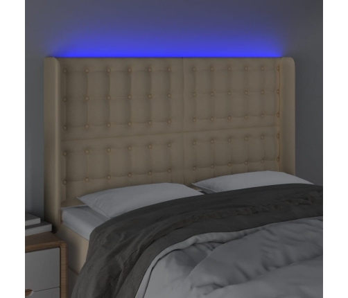 Cabecero con LED de tela color crema 147x16x118/128 cm