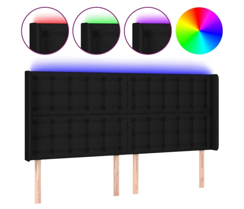 Cabecero con LED de tela negro 183x16x118/128 cm