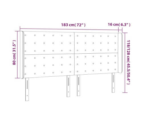 Cabecero con LED de tela marrón oscuro 183x16x118/128 cm