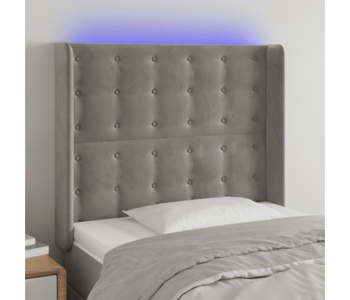 Cabecero con LED de terciopelo gris claro 83x16x118/128 cm