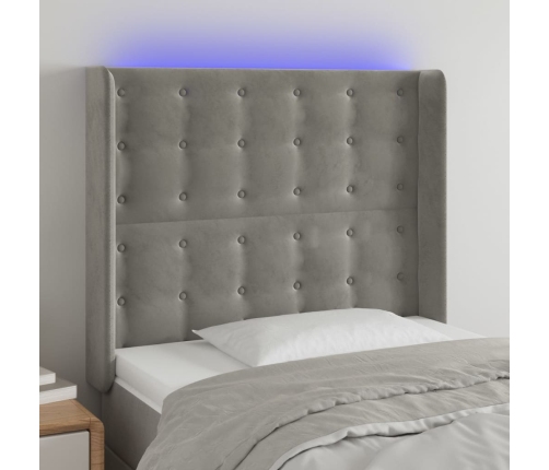 Cabecero con LED de terciopelo gris claro 93x16x118/128 cm