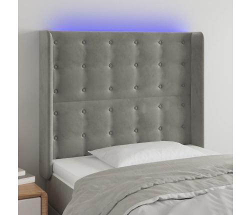 vidaXL Cabecero con LED de terciopelo gris claro 103x16x118/128 cm