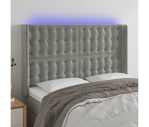 Cabecero con LED de terciopelo gris claro 147x16x118/128 cm