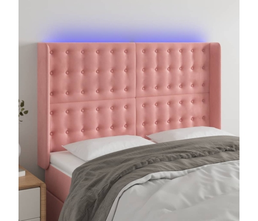 Cabecero con LED de terciopelo rosa 147x16x118/128 cm