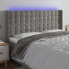 Cabecero con LED de terciopelo gris claro 163x16x118/128 cm