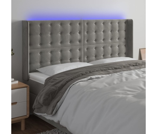 Cabecero con LED de terciopelo gris claro 163x16x118/128 cm