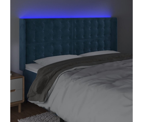 Cabecero con LED de terciopelo azul oscuro 163x16x118/128 cm