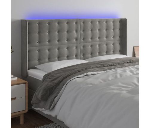 Cabecero con LED de terciopelo gris claro 183x16x118/128 cm