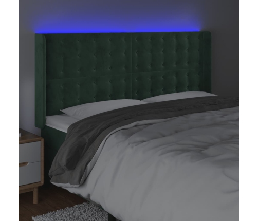 vidaXL Cabecero con LED de terciopelo verde oscuro 183x16x118/128 cm