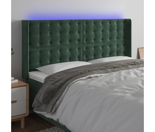 vidaXL Cabecero con LED de terciopelo verde oscuro 183x16x118/128 cm