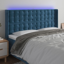 Cabecero con LED de terciopelo azul oscuro 183x16x118/128 cm
