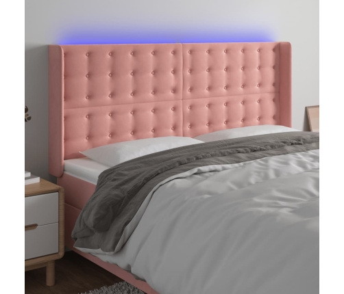 Cabecero con LED de terciopelo rosa 183x16x118/128 cm