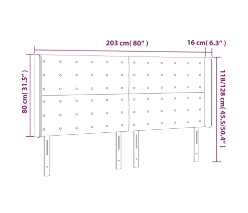 Cabecero con LED de terciopelo gris oscuro 203x16x118/128 cm