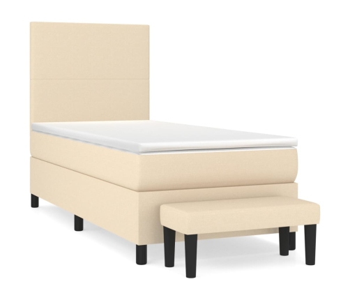 Cama box spring con colchón tela color crema 80x200 cm