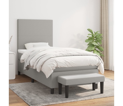 Cama box spring con colchón tela gris claro 90x190 cm