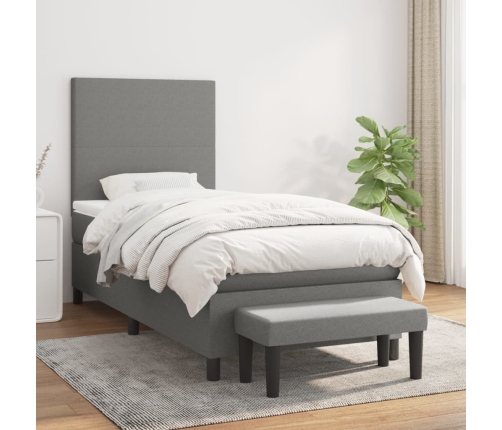 Cama box spring con colchón tela gris oscuro 90x190 cm