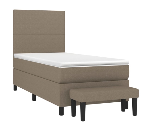 Cama box spring con colchón tela gris taupe 90x190 cm