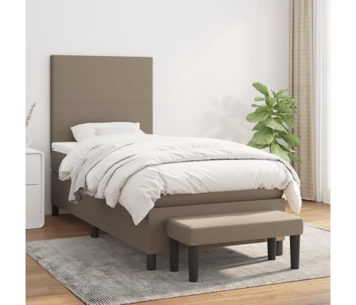 Cama box spring con colchón tela gris taupe 90x190 cm