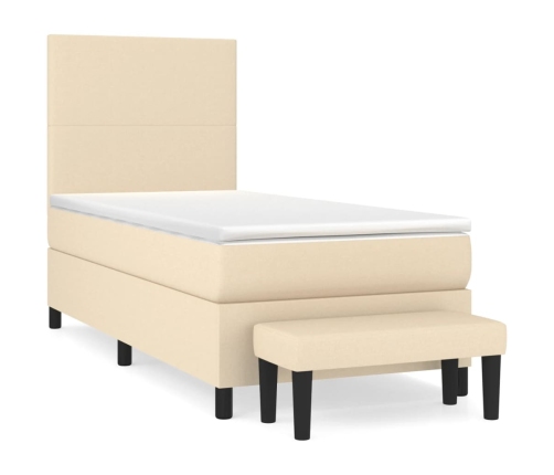 Cama box spring con colchón tela color crema 90x190 cm