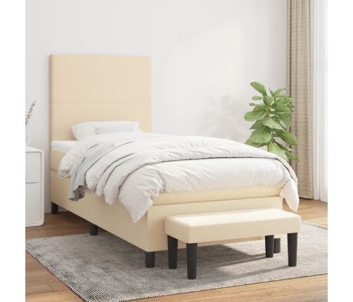 Cama box spring con colchón tela color crema 90x190 cm