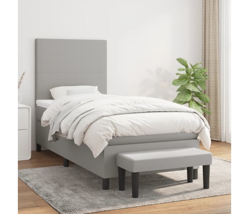Cama box spring con colchón tela gris claro 90x200 cm