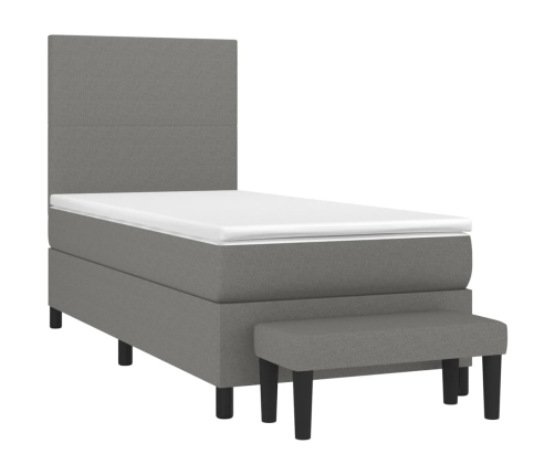 Cama box spring con colchón tela gris oscuro 90x200 cm