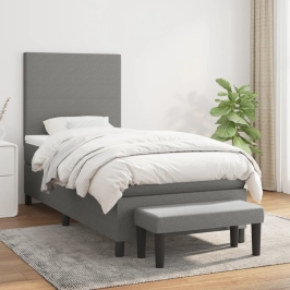 Cama box spring con colchón tela gris oscuro 90x200 cm